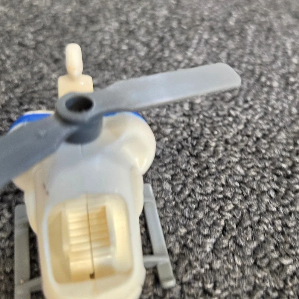 Miniature Toy Helicopter White Blue Grey with Rescue Hook and Rotor Blades